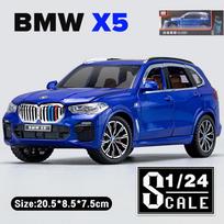 1:24 Scale X5 lydinio automobilio modelis su imitaciniu garsu ir šviesa, atitraukiamas sriegis, žaislinės transporto priemonės, visureigis automobilis berniukams, kolekcijos dekoravimo dovana 1/24-20.5x8.7x7.5cm juoda