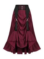 Rosegal Plus Size Ruffles Grommets Buckle Steampunk Plisse Skirt XL sodriai raudona spalva