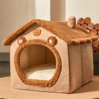 Cat Bed Dog House Gray Soft Plush Detachable Semi Enclosed Foldable Warm Cat Villa Pet Nest Four Season Universal Pet Supplies S oranžinė