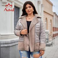 Astrid Rudeninė moteriška striukė su dviveidžiu kailiu, sujungto dizaino su gobtuvu, šilti paltai Demi-season Parkas didelio dydžio viršutiniai drabužiai AM-10035 L kupranugaris