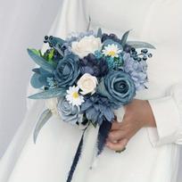 1 puokštė 30cm Vestuvinė puokštė Gėlės Dirbtinės rožių gėlės Nuotakai, pamergiui, Boho kaimiškos vestuvių ceremonijai, jubiliejui decoration 1 Pc tamsiai mėlyna spalva