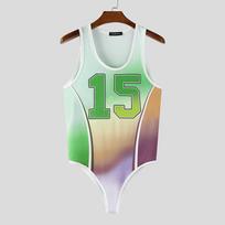 INCERUN Men Underwear Sleeveless Gradient Letter Print Briefs Bodysuits Fitted Jumpsuits 2XL žalia