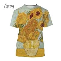 Saulėgrąžų marškinėliai Van Gogo menas 3D spausdinimas Streetwear Vyrams Moterims Madingi Oversized Trumpomis Rankovėmis Marškinėliai Vasaros Vaikų Viršutiniai Drabužiai S balta