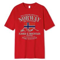 Medvilniniai Vasariniai Norvegijos Vėliavos Fjordų Kalnų T-shirt Crazy Hip Hop Vyriški Marškinėliai Medvilniniai Apvaliu Kaklu Didelio Dydžio Trumpomis Rankovėmis Juokingi Marškinėliai Vyriški S raudona