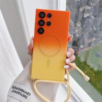Kaklo raišteliai belaidžio įkrovimo magnetinio gradiento modelio dėklas, skirtas Samsung S23 S24 Ultra S22 Plus silikoninis dangtelis, skirtas iPhone 15 14 13 12 11 Pro Max Samsung S21 oranžinė