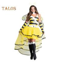 Bitės Cosplay Kostiumas su Sparnais Antenomis Karalienės Bitės Helovino Vakarėlio Vaidmenų Kostiumas Gėlių Dekoracija Išsklaidytas Torto Apačios Suknelė S