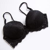 Lace Fly Bra Moteriškas apatinis apatinis trikotažas, didelio dydžio CD puodelis Push Up Besiūlė patogi liemenėlė 34C juoda
