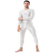 Vientisas triko ilgomis rankovėmis Bodysuit Jumpsuit Mens Clubwear Naktiniai drabužiai One Size balta