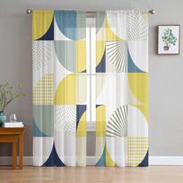 Viduramžių daugiaspalvės geometrinės tiulio užuolaidos svetainei, miegamajam, plonos voile užuolaidos langams, namų dekoras, užuolaidos 135W x 114H(cm)