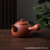 Keraminis Kung Fu arbatos rinkinys: Juodas arbatinukas su šonine rankena ir anglimis kūrenama krosnelė atvirai ugniai. Side handle pot 500ml