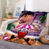 Cartoon Bad Bunny Blanket Flannel Blankets Pop Latin Music Warm Plush Fleece Throw Blankets for Aldult Sofa Bedding All Season 75x90cm