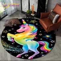 3D Animacinis Vienaragis Gyvūnas Apvalus Kilimas, Apvalus Kilimas Svetainei Vaikų Miegamajam Sofos Dekoras, Vaikams Neslystantis Grindų Kilimėlis 60cm x 60cm