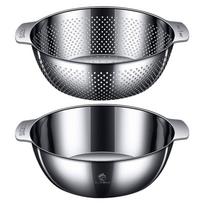 304 nerūdijančio plieno kiaurasamtis su rankena, mikroperforuoto koštuvo rinkinys su maišymo dubeniu, be BPA, puikus, 2 vnt. 22CM-3L