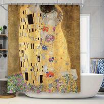 Auksinė dušo užuolaida su Gustavo Klimto paveikslu „Bučinys“ vonios kambario dekoravimui Unikalios namų dekoravimo idėjos Modernus sieninis paveikslas 150x180cm