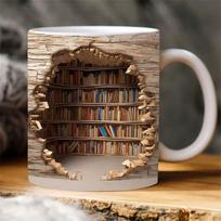 3D Knygų lentynos puodelis, Bibliotekos lentynos puodelis, Kavos puodelis knygų mylėtojams jūsų Kalėdų dovanai, Gimtadienio dovanai, Puiki dovana skaitytojams