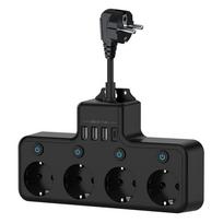 Laidinis lizdas, 4 lizdai, 4 greito įkrovimo USB prievadai - juodas lizdas, baltas lizdas, Europos standarto maitinimo juostelė, daugiafunkcinis lizdas, apsauga nuo viršįtampių Black 16A-4000W