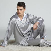2 vnt Vyriški namų ilgomis rankovėmis šilko pižamos rinkinys Klasikinis spausdintas prabangus šilko pižamos Minkštas ir patogus pižama Vasarinė dryžuota pižama chalatas L gray
