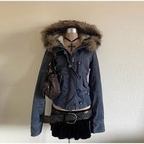 Moterų Rudens Žiemos Vintažinė Striukė su Nuimamu Kailiniu Apykakle, Džinsine Kišenė, Slim Fit Y2K Švarkas, Gatvės Chic Viršutinis Drabužis, Šilta Striukė 2025 XS mėlyna