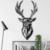 Metalinis elnio sienų dekoras, geometrinė elnio galva su ragais, sienų apdaila, namų biuro apdaila, sienų apmušalai, gamtos sienų dailė 10"W x 18"H / 25x45cm juoda
