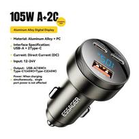 Essager 105 W USB automobilinis įkroviklis Greitas įkrovimas 4.0 QC4.0 QC3.0 QC SCP PPS PD USB tipo C greitas įkrovimas skirtas iPhone 14 15 Xiaomi telefonui pilka