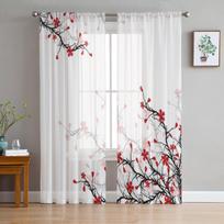 Graži žydinti vyšnia permatoma užuolaida svetainei, modernios voile tiulio langų užuolaidos miegamajam, virtuvės užuolaidos 135W x 114H(cm)