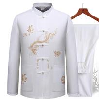 Kinų tradiciniai Tang drabužiai Kung Fu kostiumas Mada Laisvalaikio siuvinėjimo marškinėliai Kelnės Wing Chun Tai Chi Patogus vyriškas rinkinys 3XL balta
