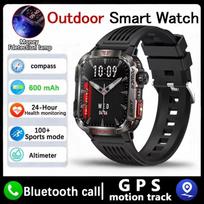 2025 Naujas Karinis GPS Išmanusis Laikrodis Vyrams Žibintuvėlis Kompasas Vandeniui Atsparus Lauko Sporto Seklys Bluetooth Skambučiai Išmanusis Laikrodis Black silicone belt