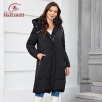 HaiLuoZi 2023 Moteriškas žieminis paltas, ilgas storas parkas, užtraukiamas užtrauktuku, šiltas moteriškas viršutinis drabužis, įstrižai kišeninis raišteliu, moteriškos striukės 1107 M juoda