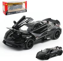 1/32 mastelio lietas McLaren 765LT sportinio automobilio modelis, pagamintas iš cinko lydinio, imituojantis liejinį, traukiamas atgal, su šviesomis ir muzika, vaikams dovana 1/32-Size:14.5*7.5*4cm juoda