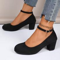 Madingi moteriški aukštakulniai batai Apvalus pirštas Nauji madingi sandalai Storas kulnas Rožiniai moteriški batai Elegantiški patogūs bateliai Zapatos De Mujer 35 juoda