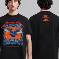 Retas Metallica M72 Perth Australija 2025 Renginio marškinėliai Optus stadione 2025 m. lapkričio 1 d. Juodojo gulbės dvipusiai marškinėliai L