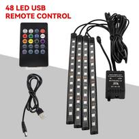 48 LED Automobilio RGB Aplinkos Apšvietimas LED Automobilio Kojų Juostelės USB Automobilio Interjero Apšvietimo Juosta Dekoratyvinė Juosta Nuotolinio Valdymo Pultelis Atmosferos Lempa gelsvai ruda