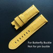 Kokybiškas 24 mm geltonas krokodilo rašto natūralios odos laikrodžio dirželis, skirtas Panerai PAM111 441 312 laikrodžiui, su drugelio sagtimi, apyranke 24mm