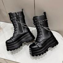 Motociklo kulkšnies batai Woman Punk Gothic Moteriški Batai Koviniai Moteriški Black Metal Button Ruduo Nauji Moteriški Batai Platforminiai Batai 35 juoda