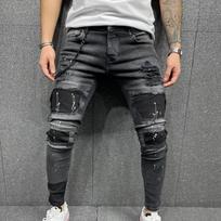Vyriški džinsai su plėšytais raštais Patch Stretch Small Kojų džinsai Nauji S juoda