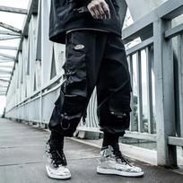 Juodos krovininės kelnės Vyriški bėgikai Hip Hop Techwear kelnės Hippie Cargo kelnės vyrams Streetwear plius dydžio kišenės Oversize XXL juoda
