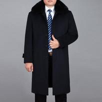 Vyriškas vilnonis ilgas paltas žieminis kašmyro paltas Tikras triušio kailis, storas šiltas žieminis vyriškas žirnių paltas. M tamsiai mėlyna spalva