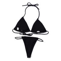 Moteriškas mikro kostiumas su bikini maudymosi kostiumėlis Seksualus vienspalvis maudymosi kostiumėlis, tvarsliava Push Up paplūdimio drabužiai L juoda