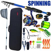 SOUGAYILANG Fsihing meškerykočiai ir ritės ComboTravel teleskopinis spiningo užmetimas su spiningo rite Baitcasting žvejybos nešiojamasis maišas žvejybos linijos masalas Spinning1.8M&1000Series mėlyna