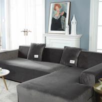 Velvet pliušiniai L formos sofos aksominiai užvalkalai svetainei Elastingas sofos užvalkalas Chaise Longue kampinis tamprus elastingas sofos užvalkalas 1 seater pilka