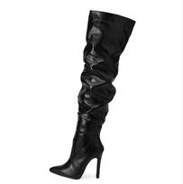 Fashion Comemore Pleated Thigh High Long Botas Sexy Pointed Toe Zipper Over The Knee Women Boots High Heels Solid Color Shoes for Women 35 juoda