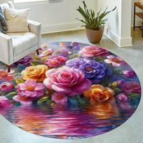 Luxurious Floral Pattern Round Shape Floor Mats Kitchen Hallway Runner Rug Bedroom Living Room Soft Carpet Non-slip Area Rug 60X60cm