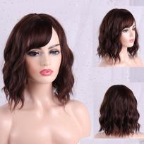 MISS WIG Moteriškas trumpų vandens banguotų plaukų perukas su kirpčiukais Ombre Brown Blue Blond sintetinio pluošto perukai, tinkami Cosplay vakarėliui kasdien