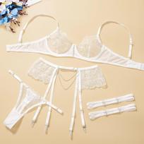 White Chain Flower Embroidery Sexy Lingerie Bra Set Small balta