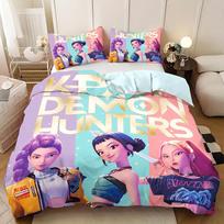 KPop D-Demon Hunters Viengulis patalynės komplektas Helovino kostiumo patalynės komplektas - 2-3 dalių antklodės, užvalkalo, pagalvės užvalkalo komplektai US Twin(172x218cm)