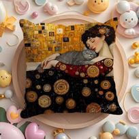 Gustav Klimt Oil Painting Cushion Cover Short Plush Double-Sided Printing Home Machine Washable in Warm Winter Pillow Case 12x12Inch