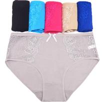 Didelio dydžio medvilninės kelnaitės Sexy Lace Patchwork Moteriški apatiniai Kieti kelnaitės vidurio juosmens kelnaitės 2XL-4XL 6 vnt/komplektas 2XL įvairiaspalvis