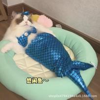 Naminių gyvūnų šunų kačių Helovino kostiumai Cosplays Undinėlės maudymosi kostiumai Katės drabužiai Juokingi bikini drabužiai Katės kostiumas mergaitėms free size mėlyna