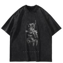 Streetwear Dobermano grafikos juodi marškinėliai medvilniniai unisex viršūnės marškinėliai vasariniai trumpomis rankovėmis marškinėliai S juoda