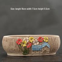 Animacinis grublėto molio didelis keramikinis sukulentų vazonas paveikslėlių knygos stiliumi Medium - Ceramic